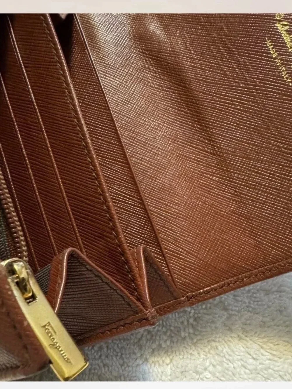 Salvatore Ferragamo Brown Leather Gancini Clutch with Gold Hardware